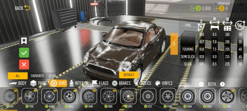 Car Parking Mutltiplayer 2 Rim and tyre size selection